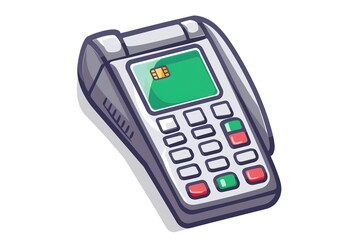 Payment terminal with thermal paper for receipt isolated on white