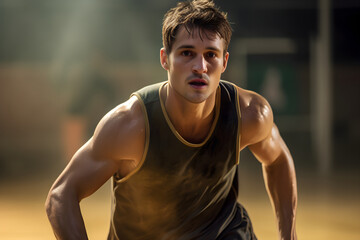 Passionate Young Man Playing Basketball - An Embodying Portrait of Energy, Determination, and Sport Spirit