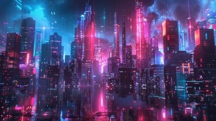 Fototapeta premium Neon Cityscape: A futuristic city illuminated by vibrant lights.