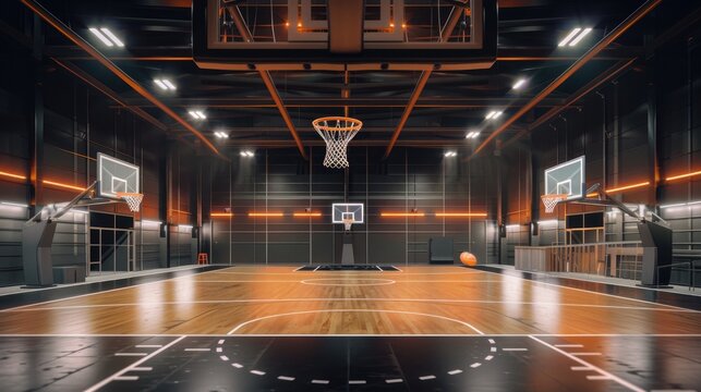 An indoor virtual reality basketball training court with shot analysis