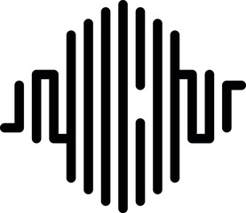 Simple black and white icon of a sound wave, representing audio recording and editing
