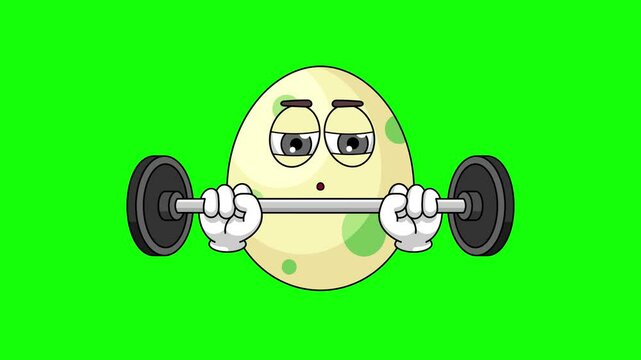 spotted egg emoticon character is in the gym with a barbell