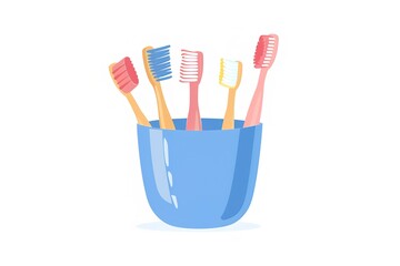 3D illustration of a tooth cup with two toothbrushes over white background. Concept of love and couple living together.