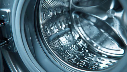 Empty washing machine drum, closeup view. Laundry day