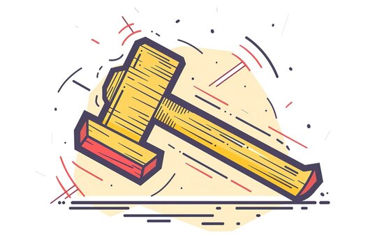 Iron hammer with wooden handle illustration