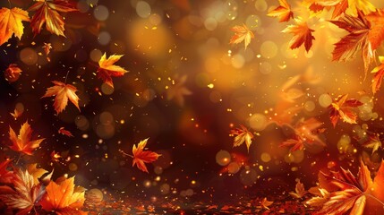 Autumn background with blurred maple leaves.