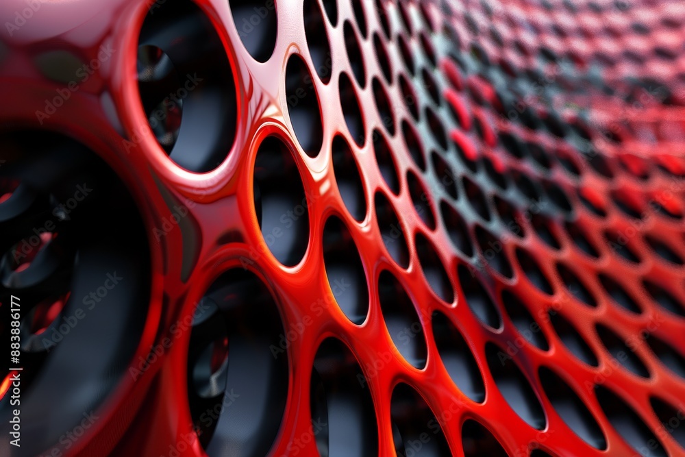 Poster a close-up shot of a red, abstract background with a circular pattern, creating a dynamic, business-