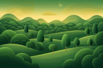 Fototapeta premium Parkland scenery, diverse landscape and fauna, flat design illustration, field of dept deep odject, all cover focus text, for spacecopy