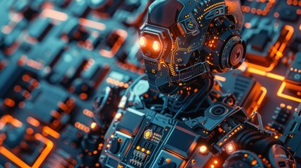 Fototapeta premium Futuristic Robotic Head Close-Up