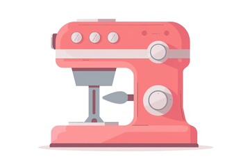 Fototapeta premium Pink kitchen mixer with black bowl and whisk. 