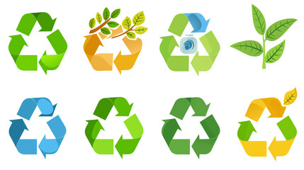 Obraz premium Green and Blue Recycle Symbols With Leaves and a Branch