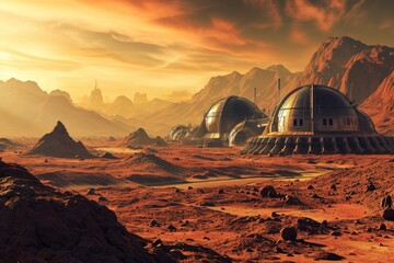 Futuristic space colony on Mars, AI generated
