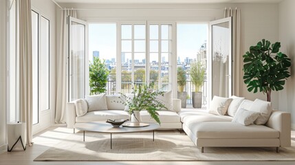 Fototapeta premium A bright and airy living room with a neutral color palette