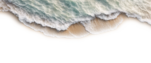 Top view of ocean waves gently lapping onto a sandy beach, creating a serene coastal scene, isolated on transparent background 