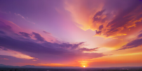 Fototapeta premium Orange, pink, purple and yellow fiery sunset