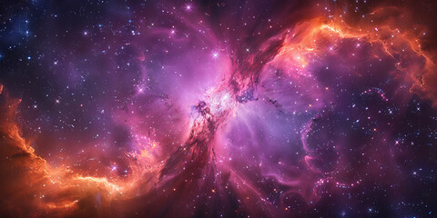 Obraz premium 宇宙に輝く星々と紫の光の背景