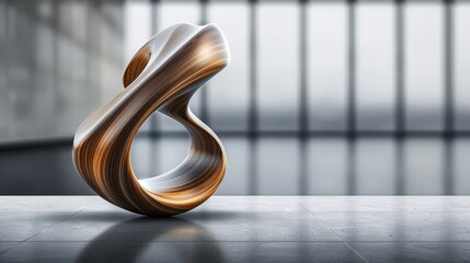 A wooden sculpture in a modern gallery