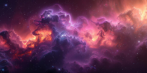 Obraz premium 宇宙に輝く星々と紫の光の背景