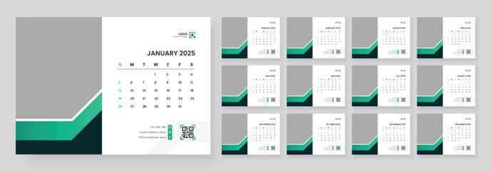 Desk calendar design template 2025, Monthly planner design in corporate and business style, Week start on Sunday