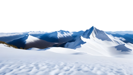 Stunning snow mountains landscape isolated on a transparent background, ideal for winter themes, nature projects, travel designs, and scenic applications.