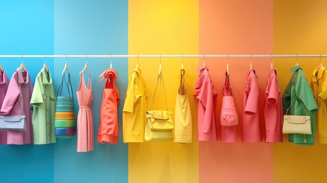 Bright and colorful display on a white background with ample copy space, perfect for fashion products