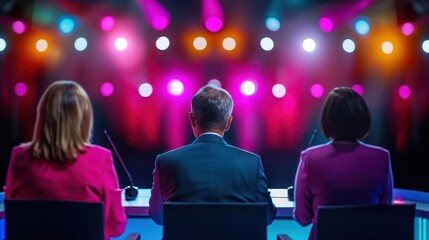 Debate night with candidates, voters engaging, communication event