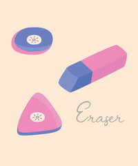 Cute Illustration With Set Three Eraser 