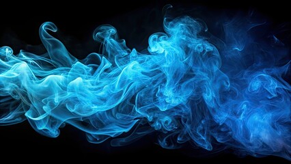 Obraz premium Azure blue smoke on a dreamy tapestry of midnight black , dreamy, abstract, surreal, mystical, creative, smoke, art