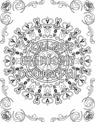 Printable mandala coloring page for kids and adults with affirmation quote for self talk and self care. it helps to succeed and struggle against life to enjoy the tough journey
