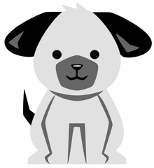 お座りをするちょっとぽっちゃりな可愛い犬のイラストアイコン／グレー