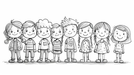 Smiling Children Standing in a Row