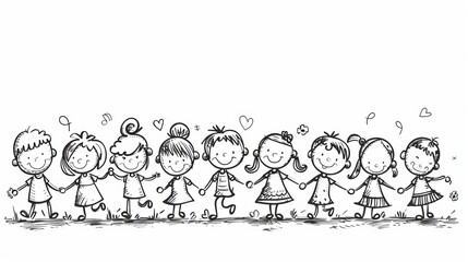 Children Holding Hands Cartoon Illustration