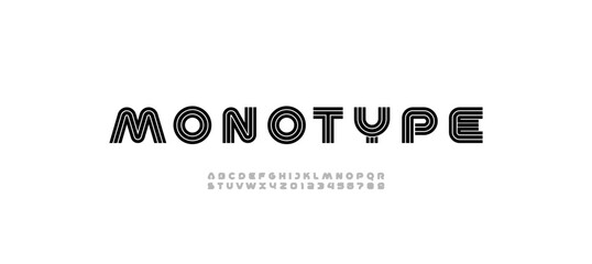 Modern stylized striped font, trendy alphabet