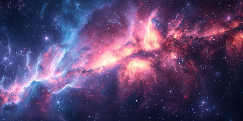 Fototapeta premium 宇宙に輝く星々と紫の光の背景