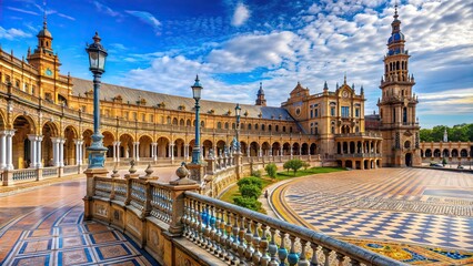 Fototapeta premium Beautiful Plaza de Espa?a in Seville, Spain with intricate architecture and colorful tiles, Spain, Seville
