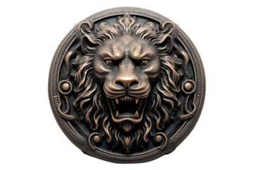 Ornate antique doorknob with a detailed lion's head design. Isolated on white background.