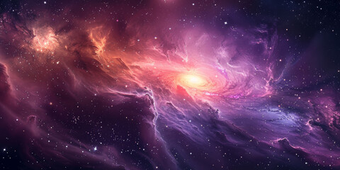 Obraz premium 宇宙に輝く星々と紫の光の背景