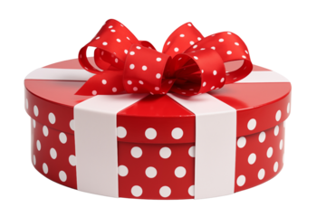 PNG cutout of valentines day gift box red and white ribbon polka dots pattern isolated on transparent background