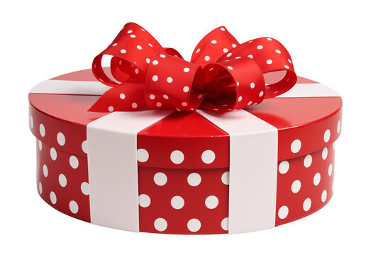 PNG cutout of valentines day gift box red and white ribbon polka dots pattern isolated on transparent background