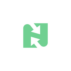 N with arrow in letter space, arrow covering letter N vector, business simple logo