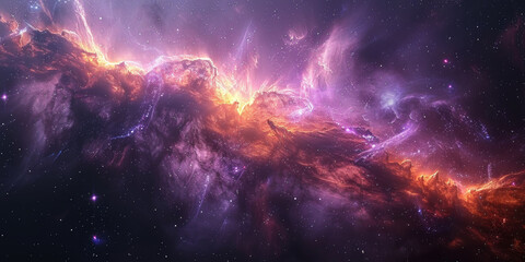 宇宙に輝く星々と紫の光の背景