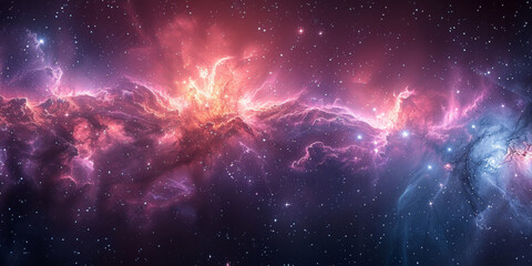 宇宙に輝く星々と紫の光の背景