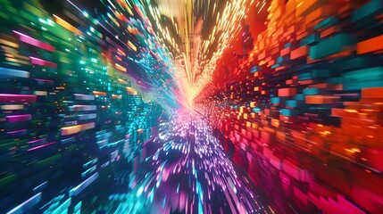 Explosive burst of pixelated colors forming a vibrant and dynamic backdrop. 