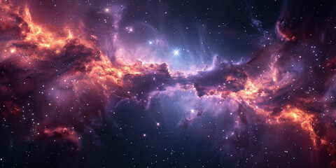 Naklejka premium 宇宙に輝く星々と紫の光の背景