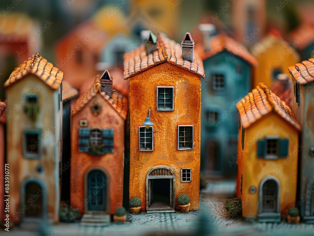 Canvas Prints A close-up of a miniature Italian village with colorful houses. AI.