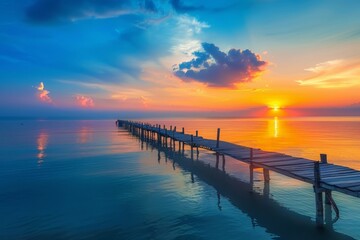 Obraz premium wooden bridge with sunset