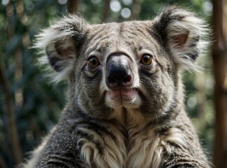 A close-up of a koala's face. AI.