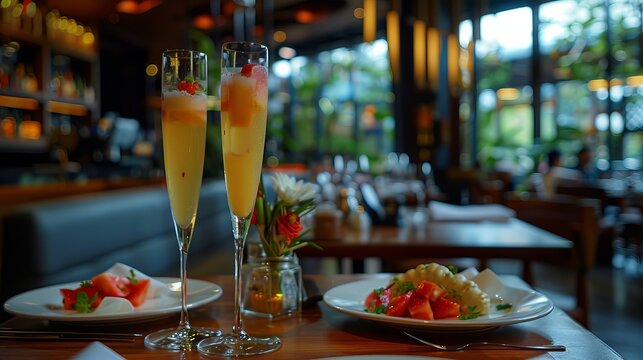 Two Cocktails on a Restaurant Table