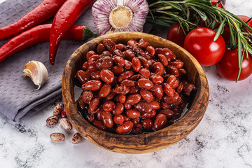 Red canned beans in the bowl