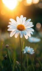 A beautiful daisy in the morning sun. AI.